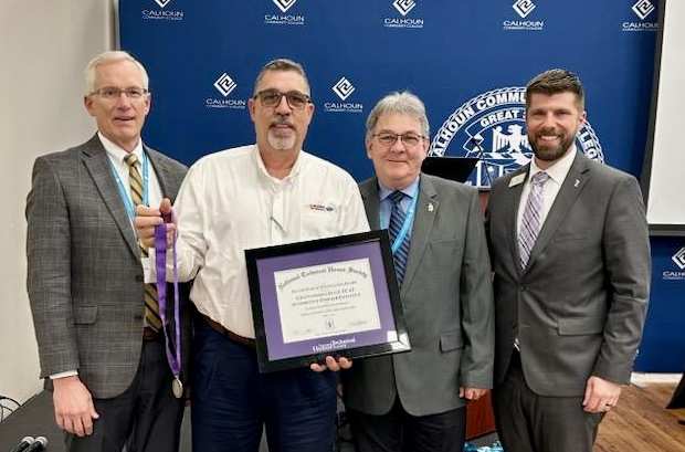 Dr. Jim Barrott, Chattanooga State; representing the toolkit partners, Kevin Aviles, GM Subaru Chattanooga; Jimmy Jones, Chattanooga State, and Peyton Holland, Executive Director of the National Technical Honor Society.